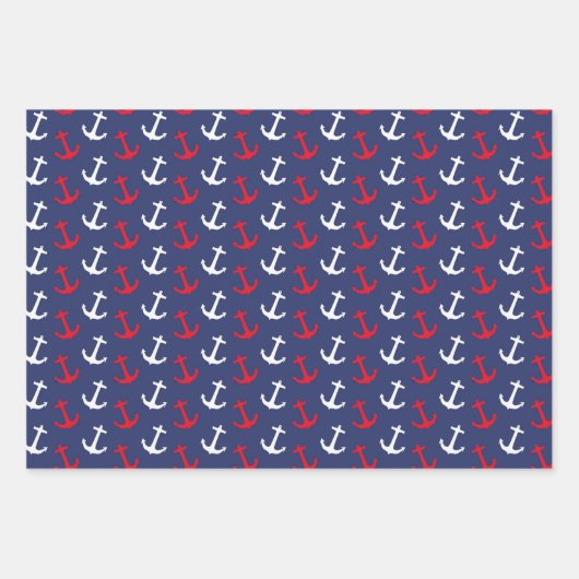 ネイビ航海のーいかりキュート水玉模様ジグザグボーイ ラッピングペーパーシート (正面3)