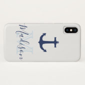 ネイビ航海のーいかりセイルカッコいいイニシャル名 Case-Mate iPhoneケース (裏面(横))