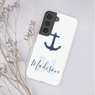 ネイビ航海のーいかりセイルカッコいいイニシャル名 SAMSUNG GALAXY S22ケース