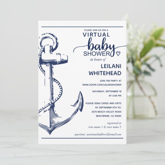 ネイビ航海のーいかりバーチャル赤ちゃんシャワー 招待状 (スタンド正面)