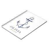 ネイビ航海のーいかりブルー金ゴールドモノグラム ノートブック (左側)
