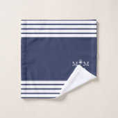 ネイビ航海のーいかり沿岸モノグラム名風呂へ バスタオルセット (ウォッシュタオル)