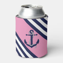 ネイビ航海のーいかり/ロープ、青ストライプ色 – ピンク 缶クーラー