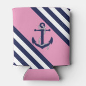 ネイビ航海のーいかり/ロープ、青ストライプ色 – ピンク 缶クーラー (裏面)