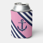 ネイビ航海のーいかり/ロープ、青ストライプ色 – ピンク 缶クーラー (缶裏面)