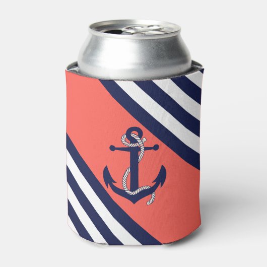 ネイビ航海のーいかり/ロープ、青ストライプ色 – リトルレッド 缶クーラー (缶正面)