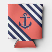 ネイビ航海のーいかり/ロープ、青ストライプ色 – リトルレッド 缶クーラー (正面)