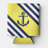 ネイビ航海のーいかり/ロープ、青ストライプ色 – lt黄色 缶クーラー (正面)
