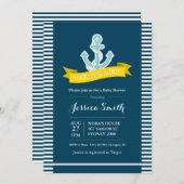 ネイビ航海のーとイエローベイビーシャワー招待状 招待状 (正面/裏面)