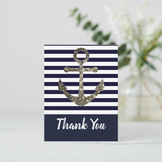 ネイビ航海のーとホワイトいかりありがとうポストカード ポストカード (スタンド正面)