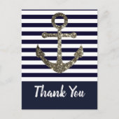 ネイビ航海のーとホワイトいかりありがとうポストカード ポストカード (正面)