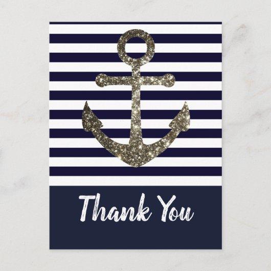 ネイビ航海のーとホワイトいかりありがとうポストカード ポストカード (正面)