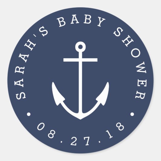ネイビ航海のーとホワイトいかりベビーシャワー ラウンドシール (正面)