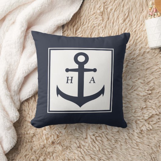 ネイビ航海のーとホワイトのストライプいかり クッション (ブランケット)