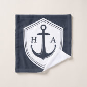 ネイビ航海のーとホワイトのストライプいかり バスタオルセット (ウォッシュタオル)