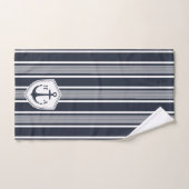 ネイビ航海のーとホワイトのストライプいかり バスタオルセット (ハンドタオル)