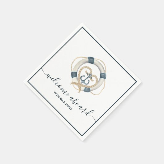 ネイビ航海のーとホワイトパーソナライズされたの結婚紙 スタンダードカクテルナプキン (角)