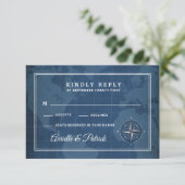 ネイビ航海のーとホワイトヴィンテージコンパスRSVPカード 出欠カード (スタンド正面)