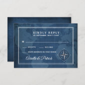 ネイビ航海のーとホワイトヴィンテージコンパスRSVPカード 出欠カード (正面/裏面)