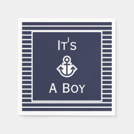 ネイビ航海のーとホワイト男の子のナプキンスストライプのだ スタンダードカクテルナプキン
