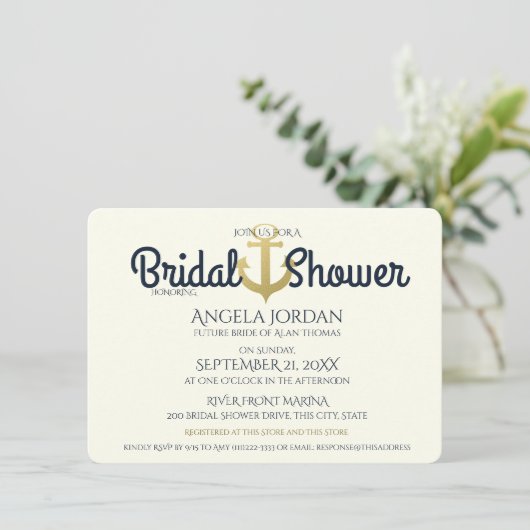 ネイビ航海のーと金ゴールドいかりブライダルシャワー 招待状 (スタンド正面)