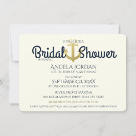 ネイビ航海のーと金ゴールドいかりブライダルシャワー 招待状