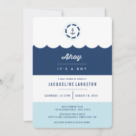ネイビ航海のーアホイ男の子の赤んモダンだシャワー 招待状