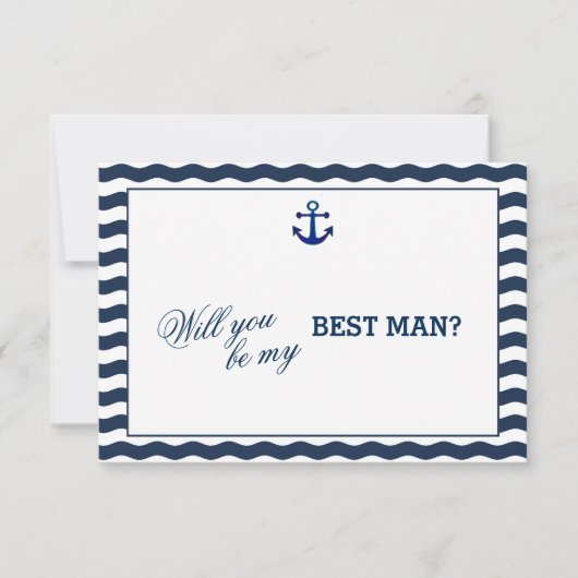 ネイビ航海のーウェーブいかり私の花婿介添人 招待状 (正面)