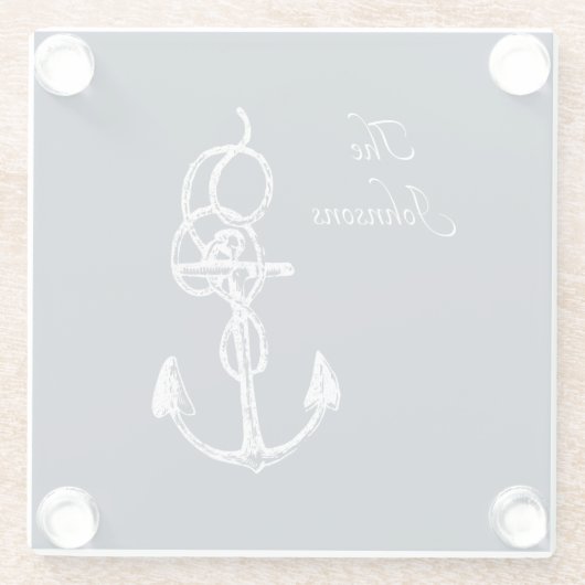 ネイビ航海のーカスタムファミリーネームいかり  ガラスコースター (裏面)