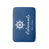 ネイビ航海のーカスタムブルー家族名浴敷敷物 バスマット (正面縦)
