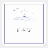 ネイビ航海のークラシックフレームボートモノグラム結婚ズ スクエアシール (正面)