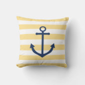 ネイビ航海のーストライプのいかり付き黄枕 クッション (正面)