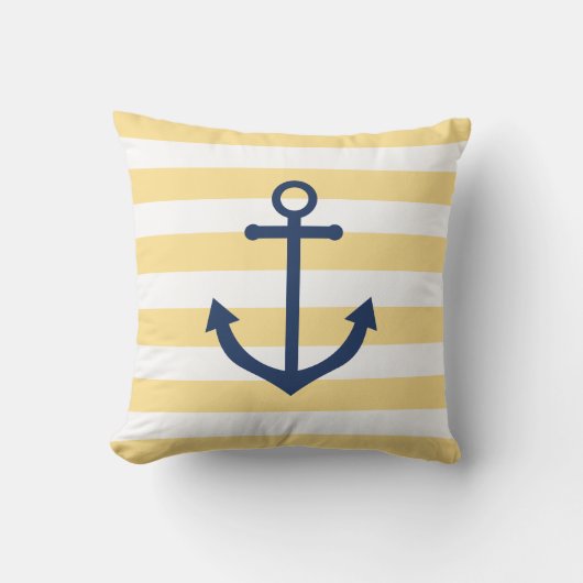ネイビ航海のーストライプのいかり付き黄枕 クッション (正面)