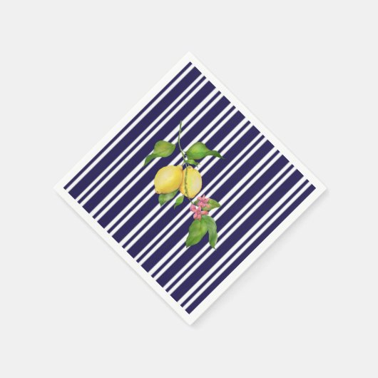 ネイビ航海のーストライプシシリアンレモンペーパーナプキン スタンダードカクテルナプキン (角)