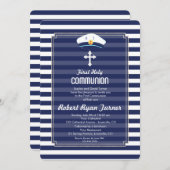 ネイビ航海のーストライプシルバーファースト聖餐式 招待状 (正面/裏面)