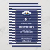 ネイビ航海のーストライプシルバーマンバースデーパーティー 招待状 (正面/裏面)