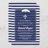 ネイビ航海のーストライプシーズシルバーボーイバプテスマ招待状 招待状 (正面/裏面)