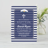 ネイビ航海のーストライプシーズシルバーボーイバプテスマ招待状 招待状 (スタンド正面)