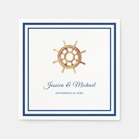 ネイビ航海のーストライプズ水色ハンドル スタンダードカクテルナプキン (正面)