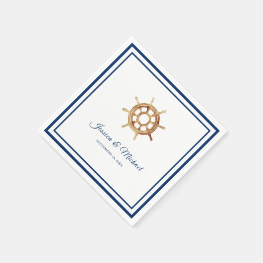 ネイビ航海のーストライプズ水色ハンドル スタンダードカクテルナプキン (角)