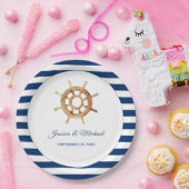 ネイビ航海のーストライプズ水色ハンドル ペーパープレート (パーティー)