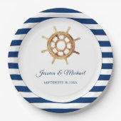 ネイビ航海のーストライプズ水色ハンドル ペーパープレート (正面)