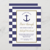 ネイビ航海のーストライプズ車で赤ちゃんシャワー 招待状 (正面/裏面)