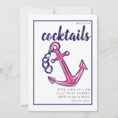 ネイビ航海のーピンクいかり名門私立校風のカクテルパーティー 招待状 (正面)