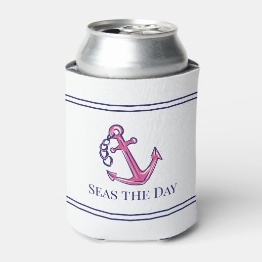 ネイビ航海のーピンクいかり名門私立校風のボート名 缶クーラー (缶正面)