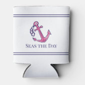 ネイビ航海のーピンクいかり名門私立校風のボート名 缶クーラー (正面)