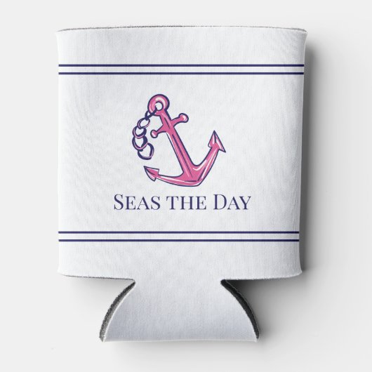 ネイビ航海のーピンクいかり名門私立校風のボート名 缶クーラー (正面)