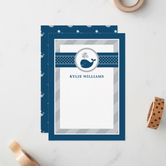 ネイビ航海のーブルグレイパーソナライズされたホエールノートCa ノートカード (正面/裏面インサイチュ)