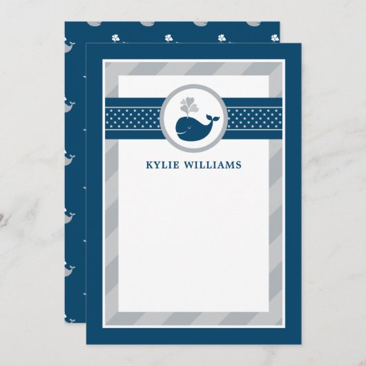 ネイビ航海のーブルグレイパーソナライズされたホエールノートCa ノートカード (正面/裏面)