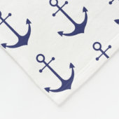 ネイビ航海のーブルホワイトいかりパタモダンーン フリースブランケット (角)